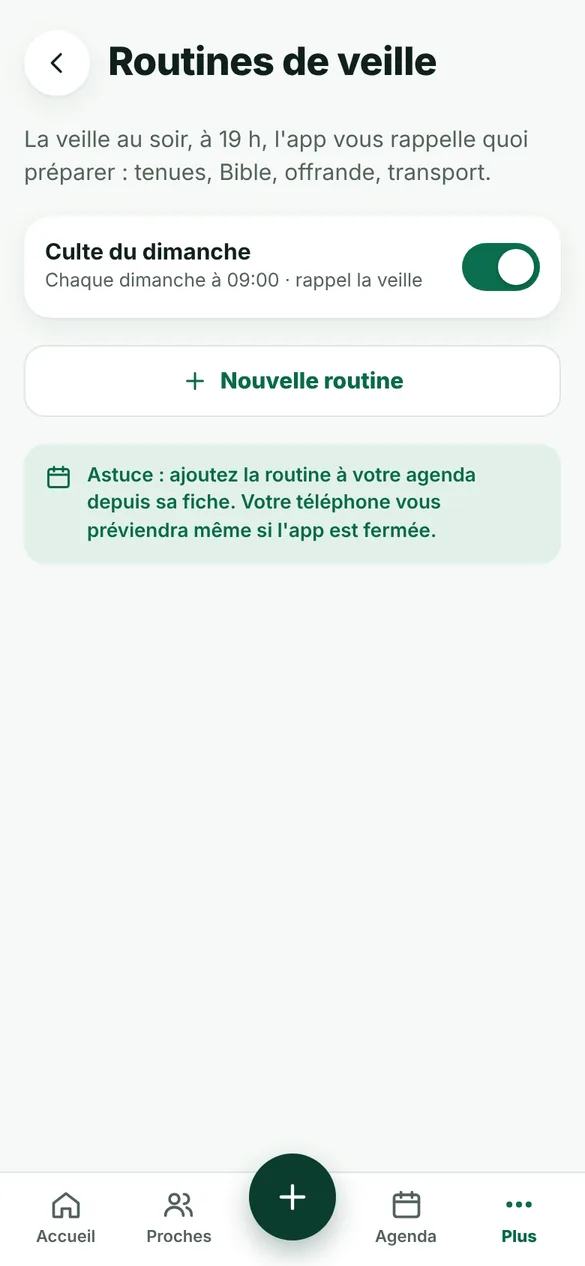 Les routines de veille avant le dimanche et les cérémonies