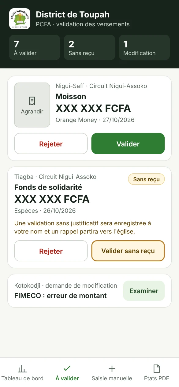 District validation, with or without a receipt