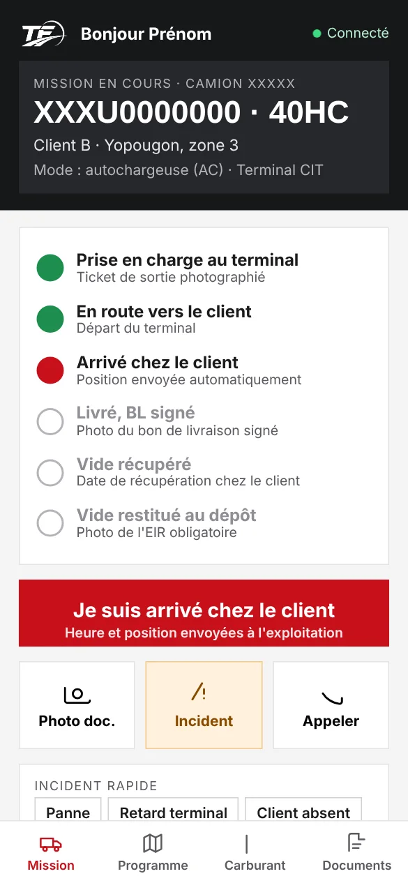 The driver app: one job, step by step